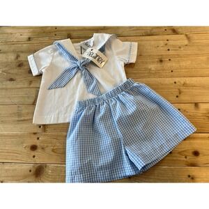 Delaney Baby Sailor Outfit Gingham Shorts Set Nautical Infant Boy 12M